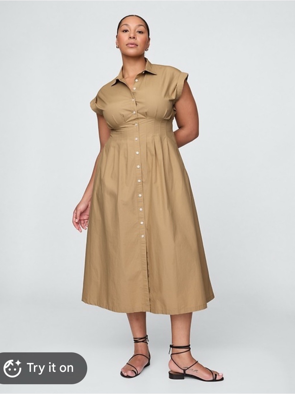 GAP Cotton Button Front Midi Maxi Shirt Dress Tan Khaki XL NWT
